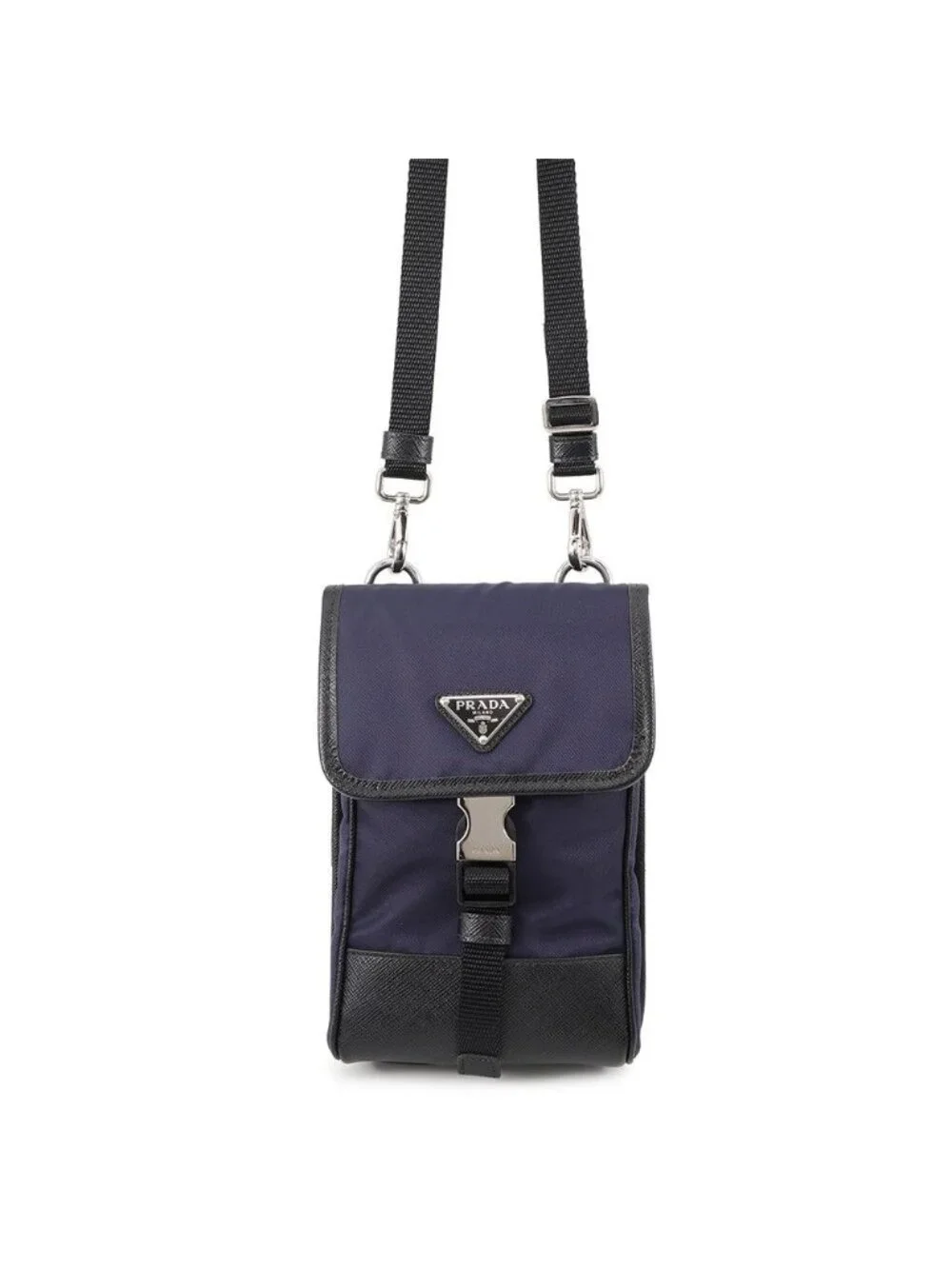 Prada Shoulder Bag Triangle Logo Canvas Leather